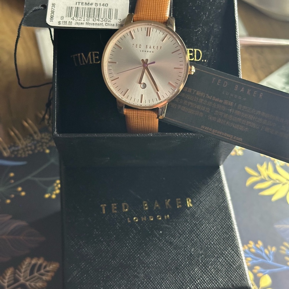 NEW with Tags! Ted Baker London Watch Brown Leather Rose Gold Date Display - Picture 3 of 16